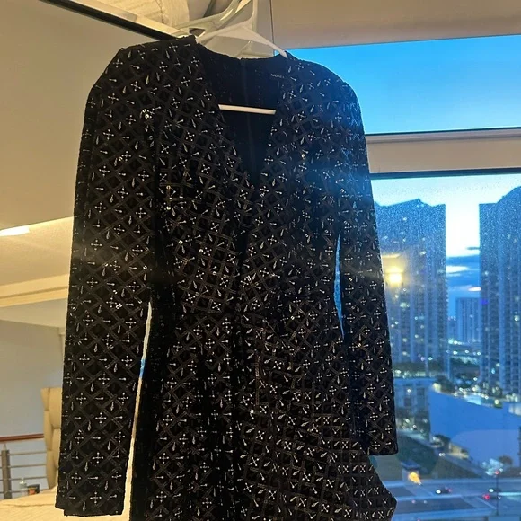 Nadine Merabi Chrissy black dress long sleeve size XS shiny dress - Picture 7 of 9